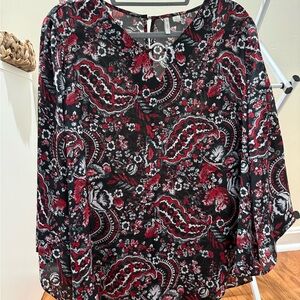 Elegant Floral Paisley Blouse - Black and Red